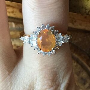 Natural Fire Opal Sterling Silver Halo Ring Size 8